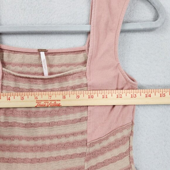 Free People Shirt Womens Extra Small Pink Cream Striped Peplum Tank Top Knit - Picture 3 of 13